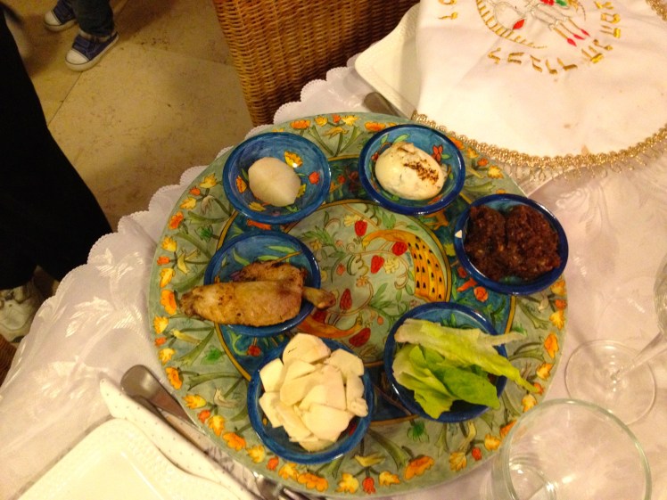 The Seder plate at the centre of Pesach (passover) which commemorates when the Jews escaped slavery under the Pharaohs in Egypt 