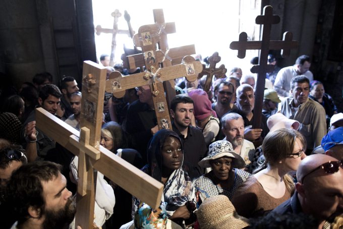 Good Friday procession at the Church of the Holy Sepulchre in Jerusalem