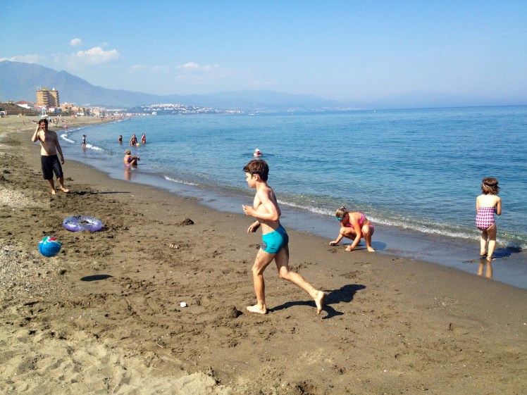 The sun is still high at the beach at 7pm