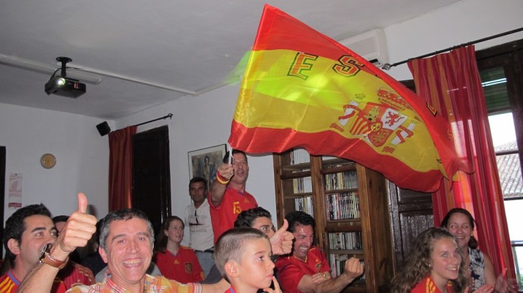 Celebrating Spain's first goal against Holland before they lost 1-5